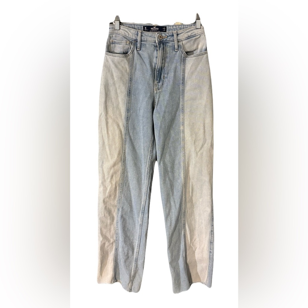 Hollister Dad Jeans Womens 1R wide leg  Blue Font Seam Ultra High Rise Raw Hem